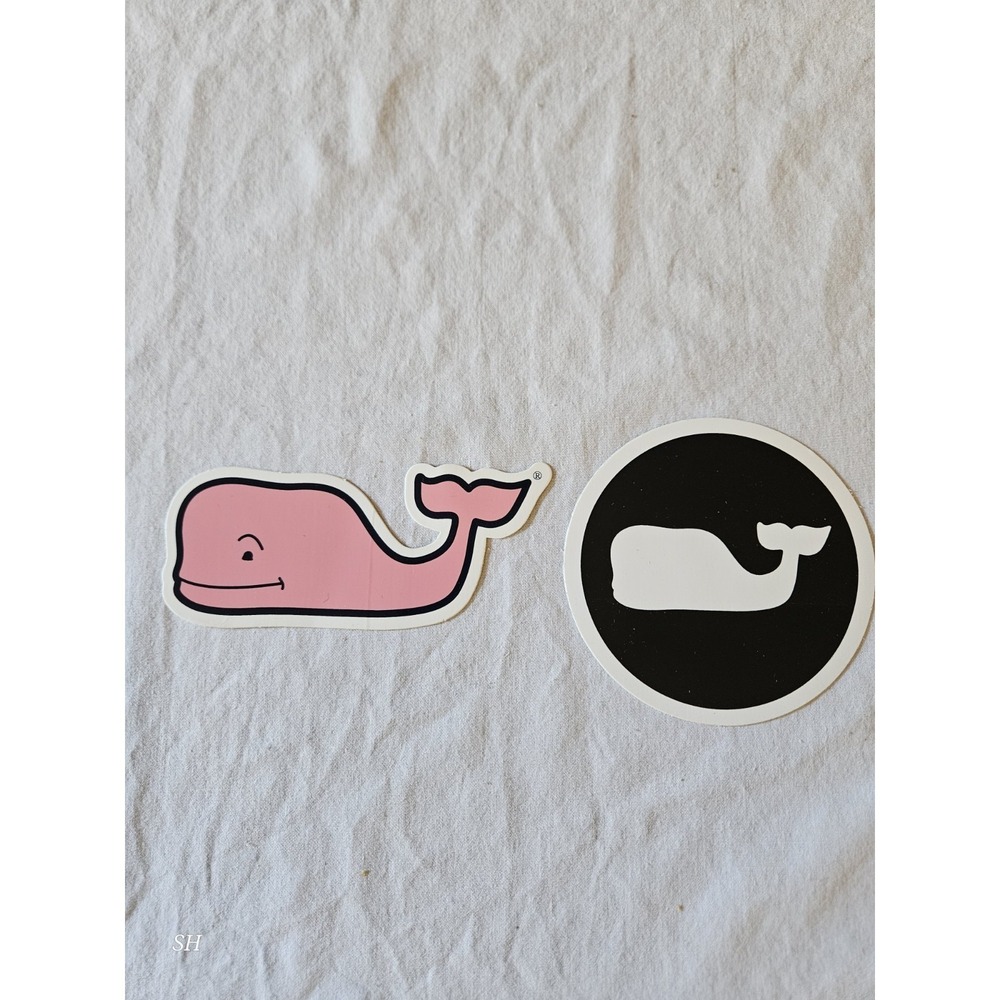 Vineyard Vines Whale Logo Stickers Lot of 2 Pink Whale & Black Circle Decals
